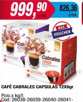 Maxiconsumo CAFÉ CABRALES CAPSULAS 12X6gr oferta