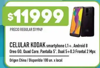 Supermercados Vea Celular Kodak Smartphone L1 + . Android 8 Oreo Go. Quad Core. Pantalla 5". Dual 5 + 0.3 Frontal 2 Mpx Origen China / Disponib oferta