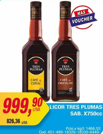 Maxiconsumo LICOR TRES PLUMAS SAB. X750cc oferta