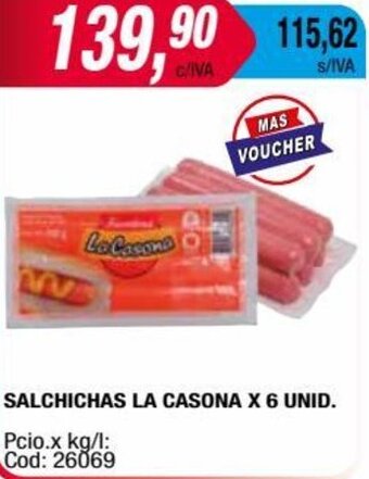 Maxiconsumo SALCHICHAS LA CASONA X 6 UNID. oferta
