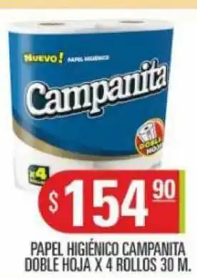 Campanita Papel Higiénico Doble Hoja x 4 Rollos 30M.