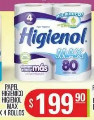 Supermercados Caracol Higienol Papel Higienico Max 4 Rollos oferta