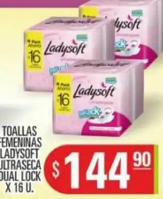 Supermercados Caracol Ladysoft Toallas Femeninas Ultraseca Dual Lock x 16 u oferta