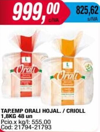 Maxiconsumo TAP.EMP ORALI HOJAL. / CRIOLL 1,8KG 48 un oferta