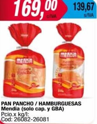 Maxiconsumo PAN PANCHO / HAMBURGUESAS Mendia (solo cap. y GBA) oferta