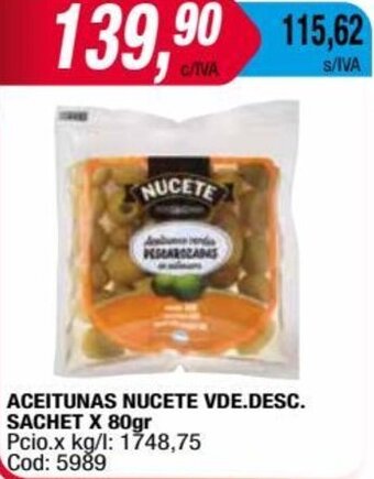 Maxiconsumo ACEITUNAS NUCETE VDE.DESC. SACHET X 80gr oferta