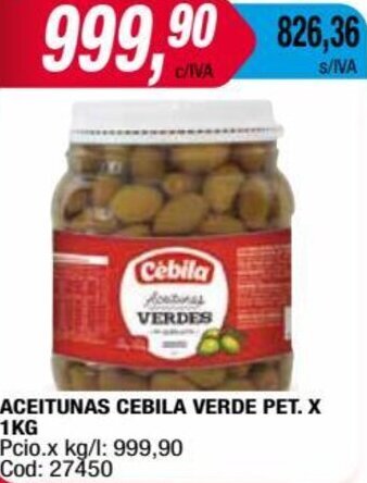 Maxiconsumo ACEITUNAS CEBILA VERDE PET. X 1KG oferta