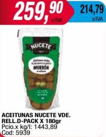 Maxiconsumo ACEITUNAS NUCETE VDE. RELL.D-PACK X 180gr oferta