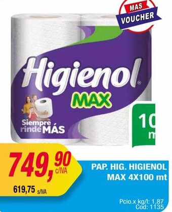 Maxiconsumo PAP. HIG. HIGIENOL MAX 4X100 mt oferta
