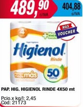 Maxiconsumo PAP. HIG. HIGIENOL RINDE 4X50 mt oferta