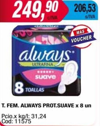 Maxiconsumo T. FEM. ALWAYS PROT.SUAVE x 8 un oferta
