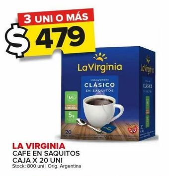 Carrefour Maxi Café en saquitos la virginia caja x 20 uni oferta