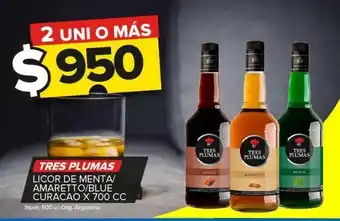 Carrefour Maxi Licor de menta/amaretto/ blue curacao tres plumas x 700cc oferta