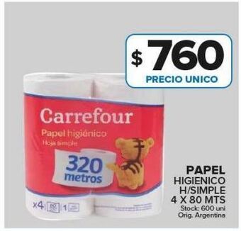 Carrefour Maxi Papel higiénico carrefour h/simple 4x80m oferta