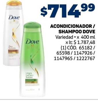 Makro ACONDICIONADOR/ SHAMPOO DOVE Variedad.x 400 ml oferta