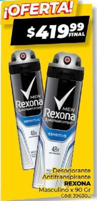 Diarco Desodorante Antitranspirante REXONA Masculino x 90 Gr oferta