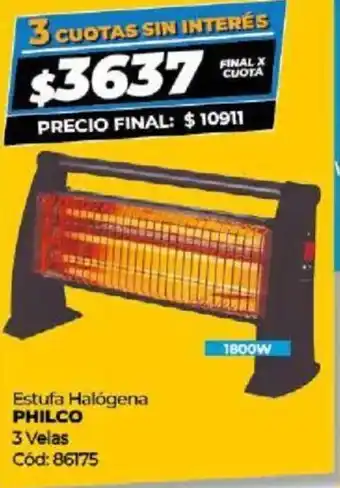 Diarco Estufa Halógena PHILCO 3 Velas oferta