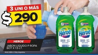 Carrefour Maxi Jabón líquido heroe p/ropa bot x 1,5l oferta