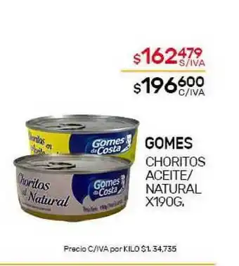 Nini Mayorista Gomes Choritos Aceite/Natural x190g oferta