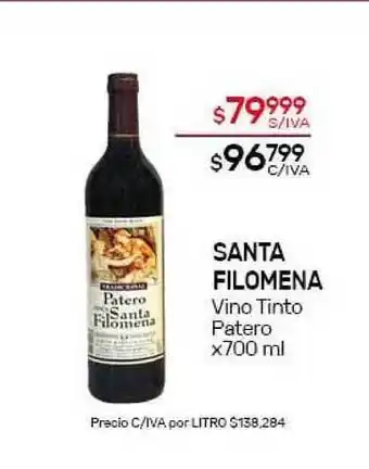 Nini Mayorista Santa Filomena Vino Tinto Patero x700ml oferta