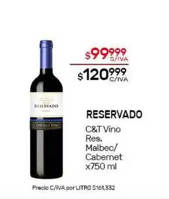 Nini Mayorista Reservado C&T Vino Res. Malbec/Cabernet x750ml oferta