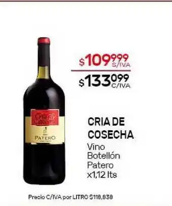 Nini Mayorista Cria de Cosecha Vino Botellón Patero x1,12lts oferta