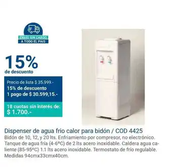 Banco Patagonia Dispenser De Agua Frio Calor Para Bidón Cod 4425 94 cm x 33 cm x 40cm oferta