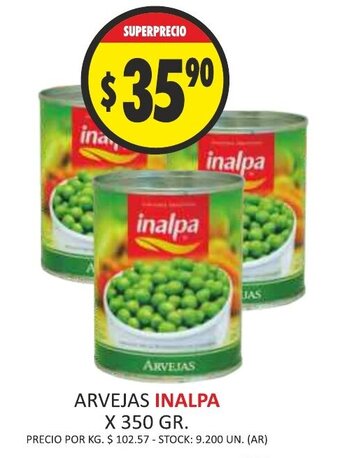 Supermercados Becerra Inalpa Arvejas x 350gr oferta