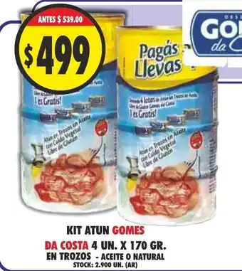 Supermercados Becerra Gomes da Costa Kit Atun 4un x 170gr En Trozos - Aceite O Natural oferta