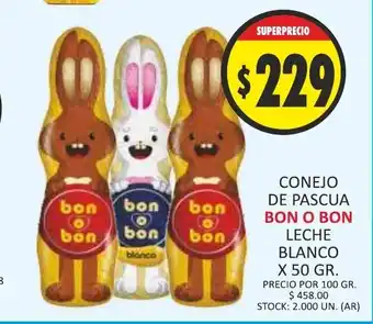 Supermercados Becerra Bon O Bon Conejo de Pascua Leche Blanco x 50gr oferta