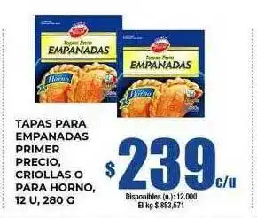 Cooperativa Obrera Tapas para empanadas primer precio, criollas o para horno oferta