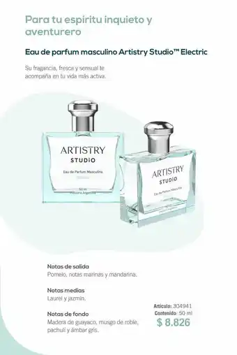 Amway Eau de parfum masculino artistry studio electric oferta