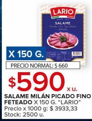 Carrefour Maxi Salame milán lario picado fino feteado x 150g oferta