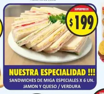 Supermercados Becerra Sandwiches de Miga Especiales x 6un Jamon y Queso / Verdura oferta