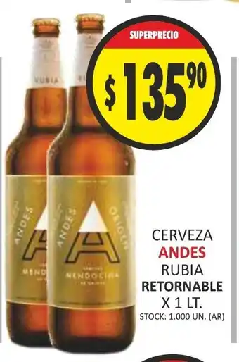 Supermercados Becerra Andes Cerveza Rubia Retornable x 1lt oferta