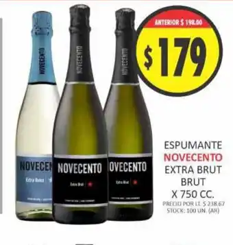 Supermercados Becerra Novecento Espumante Extra Brut Brut x 750cc oferta