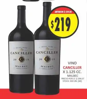 Supermercados Becerra Canciller Vino Malbec x 1.125cc oferta