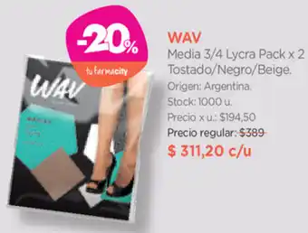 Farmacity Wav Media 3/4 Lycra Pack x 2 Tostado/Negro/Beige oferta