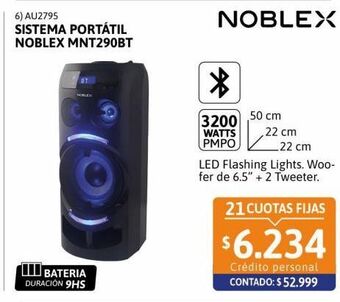 Cetrogar Sistema portátil noblex mnt290bt 3200w bt oferta
