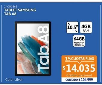 Cetrogar Tablet samsung galaxy tab a8 10.5'' 4gb 64gb silver oferta
