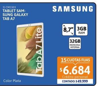 Tablet samsung galaxy tab a7 lite 8.7 3gb 32gb plata