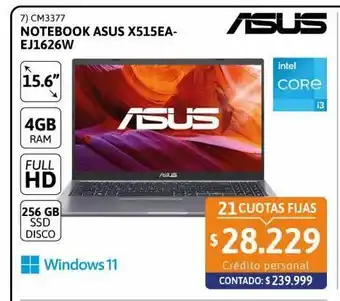 Cetrogar Notebook asus 15.6'' fhd intel core3 4-256gb win11 oferta