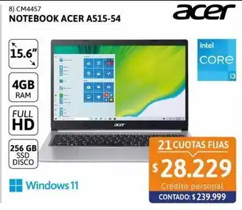 Cetrogar Notebook acer a515-54-38f9 4gb 256ssd oferta