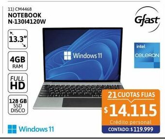 Cetrogar Notebook n-130 ic 4gb 128ssd w11 gfast oferta