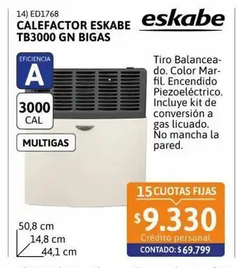 Cetrogar Calefactor eskabe tb3000 gn bigas oferta