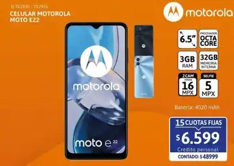 Cetrogar Celular motorola moto e22 6.5 3/32 gb azul oferta