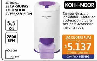 Cetrogar Secarropas kohinoor blanco c-755/2 vision 5.5 oferta