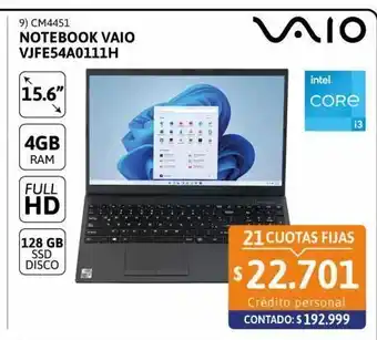 Cetrogar Notebook vaio vjfe54a0111h core i3 4gb 128gb oferta