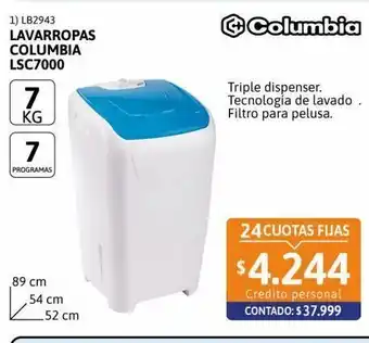 Cetrogar Lavarropas columbia lsc7000 7kg oferta