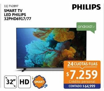 Cetrogar Smart tv led 32'' philips 32phd6917/77 hd oferta